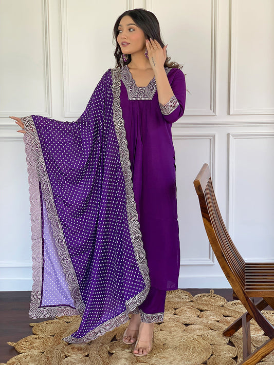 Royal Purple Embroidered Kurta Set