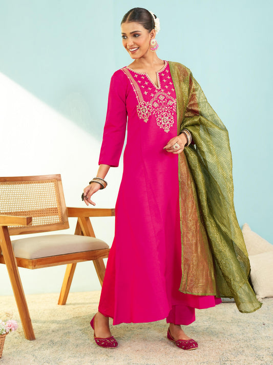 Gajri Silk Embroidered Suit Sets