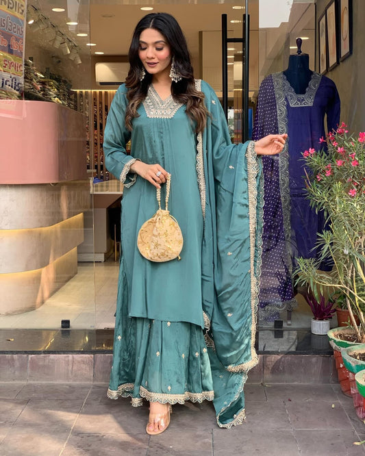 Emerelle Green Pure Chinon Suit Set