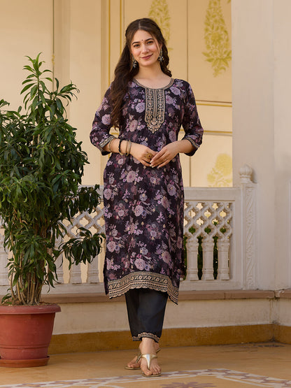 Black Floral Printed Suit Sets