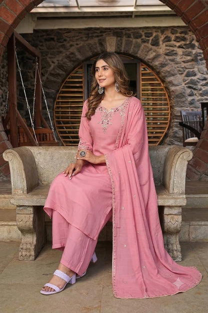 Blush Pink Embroidered Viscose Rayon Suit Set