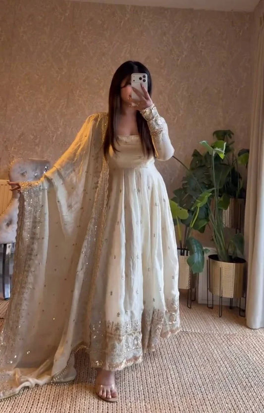 Moonstone Ivory Elegant Fandy Silk Anarkali Suit Set