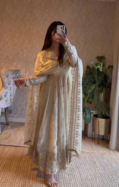 Moonstone Ivory Elegant Fandy Silk Anarkali Suit Set