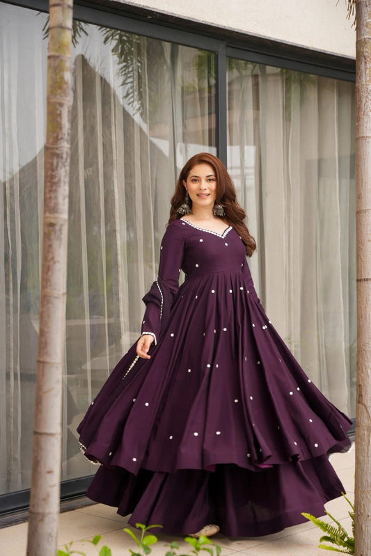 Wine Purple Rayon Anarkali Suit Set