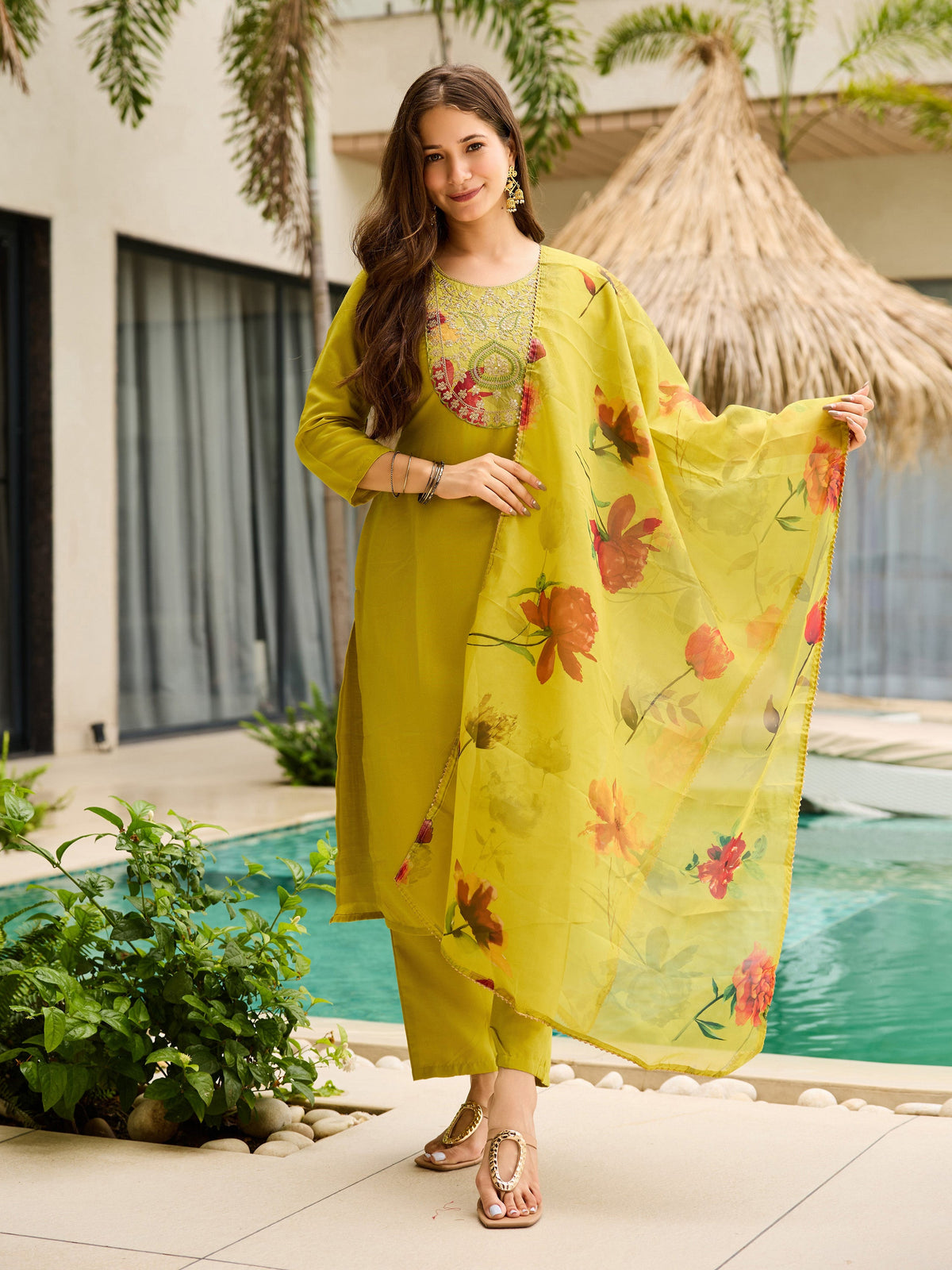 Sunshine Grace Yellow Viscose Silk Suit Sets