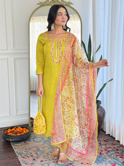 Golden Glow Viscose Silk Kurta Suit Sets