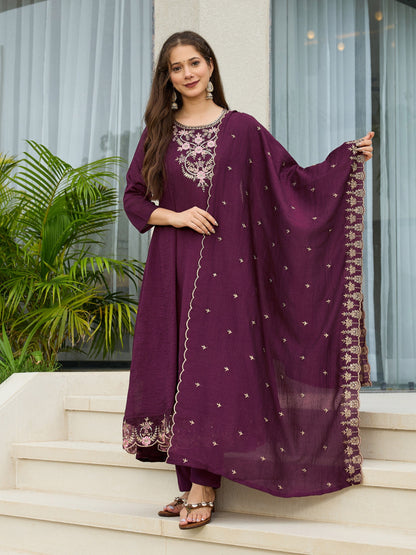 Noorika Plum Embroidered Anarkali Kurta Set