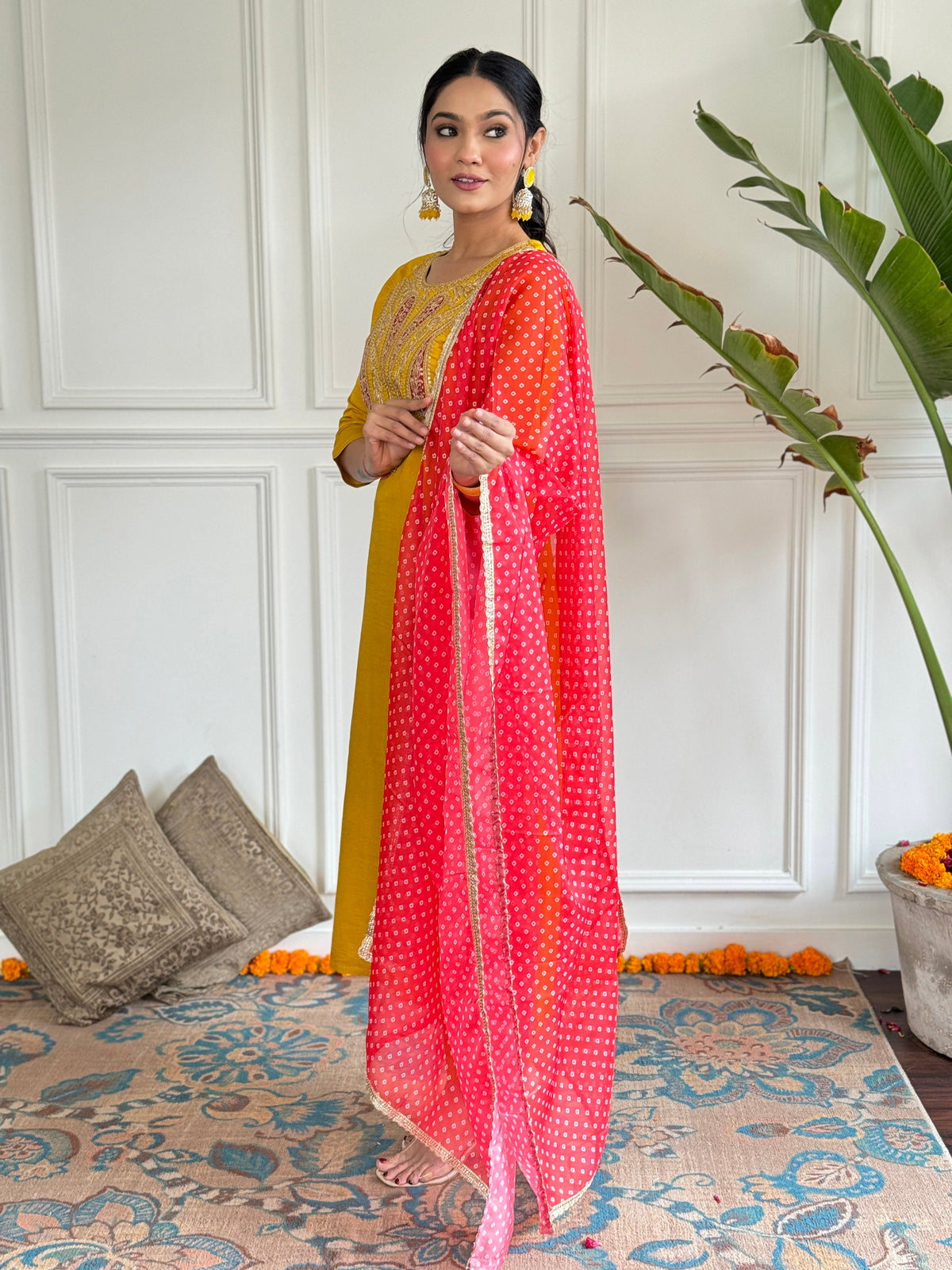 Mustard Yellow Embroidered Kurta Set