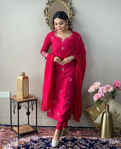 Ruby Red Embroidered Kurta Set