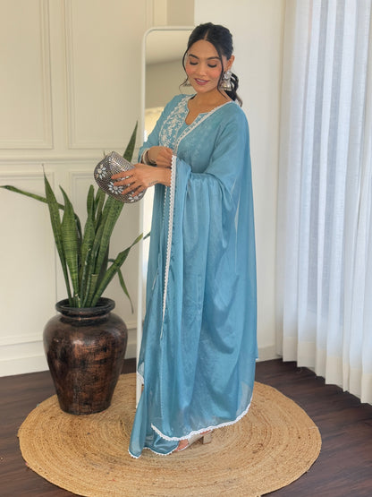 Sky Whisper Vichitra Anarkali Kurta Pant Set