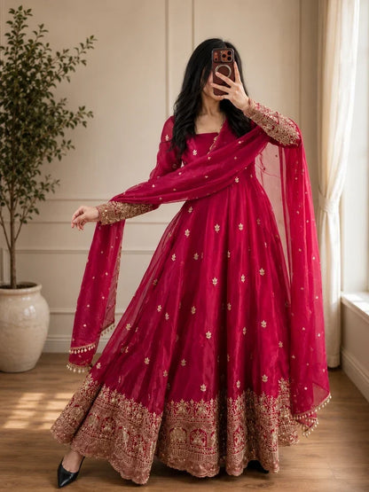 Ruby Elegant Fandy Silk Anarkali Suit Set