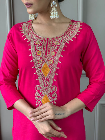 Pink Embroidered Kurta Set