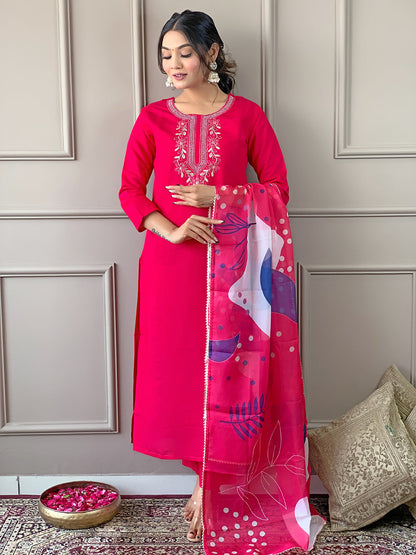 Rani Pink Embroidered Kurta Pant