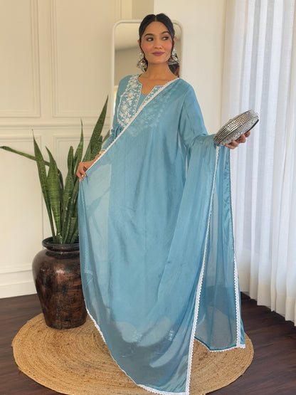 Sky Whisper Vichitra Anarkali Kurta Pant Set