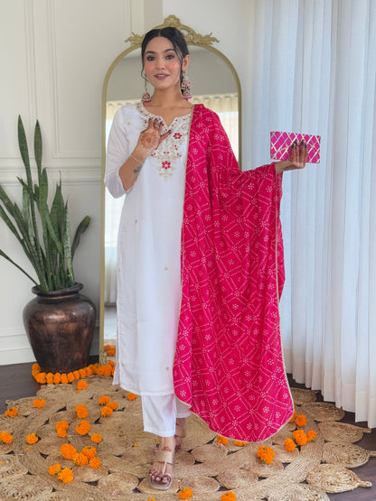 White Embroidered Kurta Pant Set