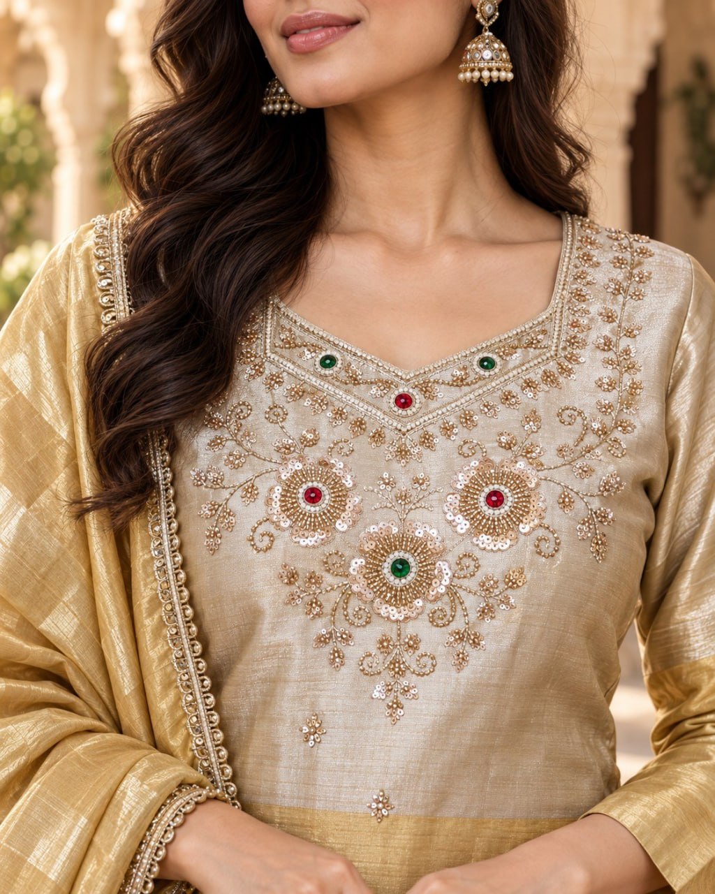 Golden Silver Banarasi Viscose 3 Piece Palazzo Set