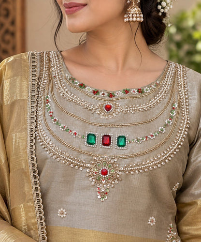 Silver Golden Banarasi Viscose Palazzo Suit Set