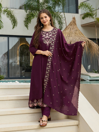 Noorika Plum Embroidered Anarkali Kurta Set