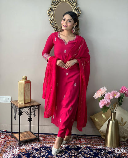 Ruby Red Embroidered Kurta Set