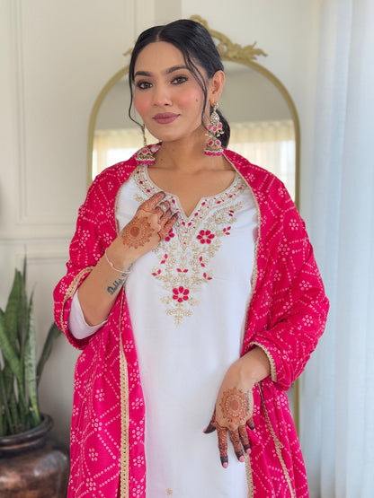 White Embroidered Kurta Pant Set