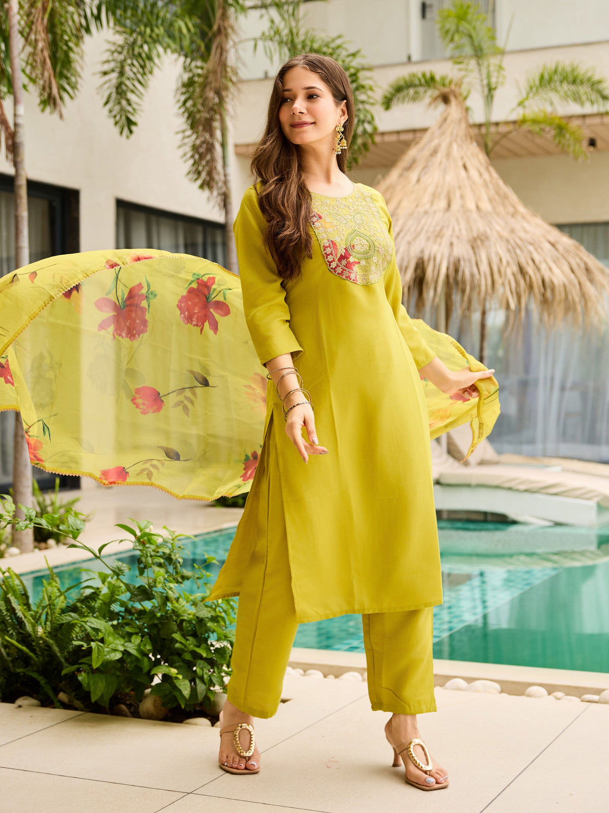Sunshine Grace Yellow Viscose Silk Suit Sets