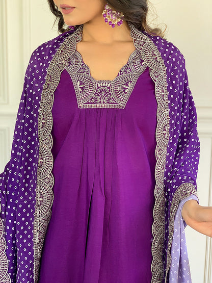 Royal Purple Embroidered Kurta Set