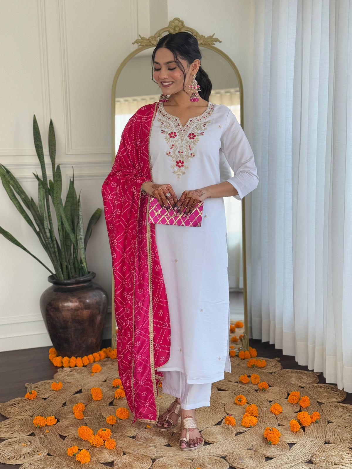 White Embroidered Kurta Pant Set