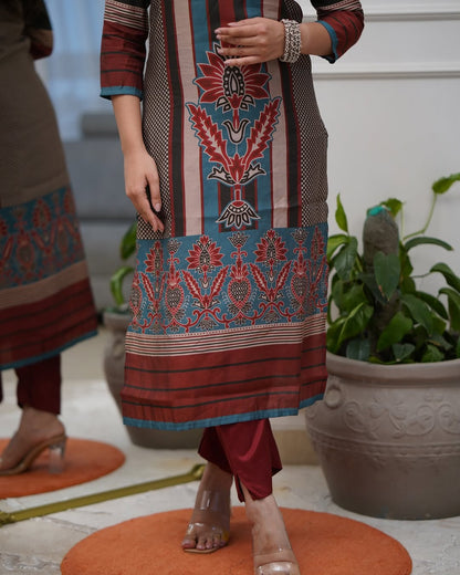 Printed Rayon A-Line Kurta Set
