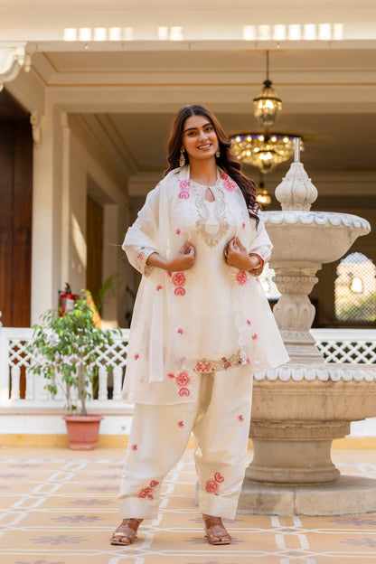 White Embroidered Designer Suit Set
