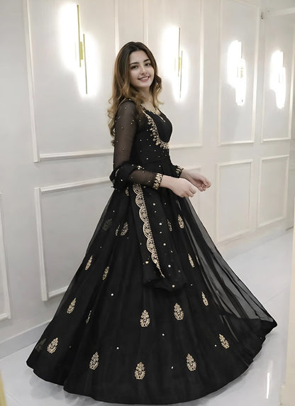 Black Georgette Embroidered Anarkali Set