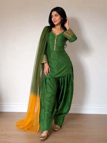 Green Jacquard Work Embroidered Farshi Kurta Set