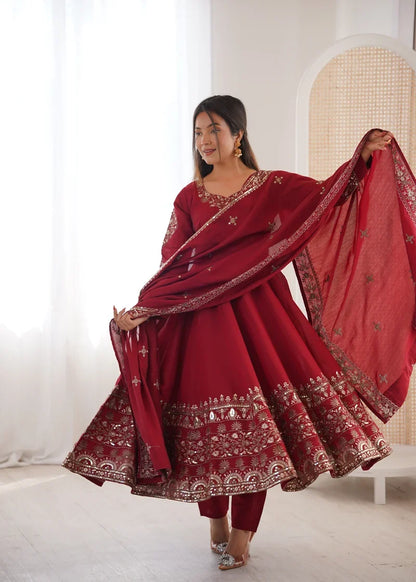 Royal Garnet Roman Silk Suit Set