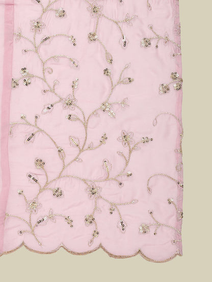 Pink Embroidered Vichitra Silk Flared Kurta Set