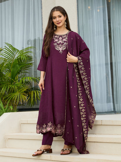 Noorika Plum Embroidered Anarkali Kurta Set