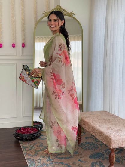 Pista Petals Jacquard Kurta Pant