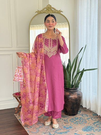 Rose Rama Pink Viscose Silk Suit Sets