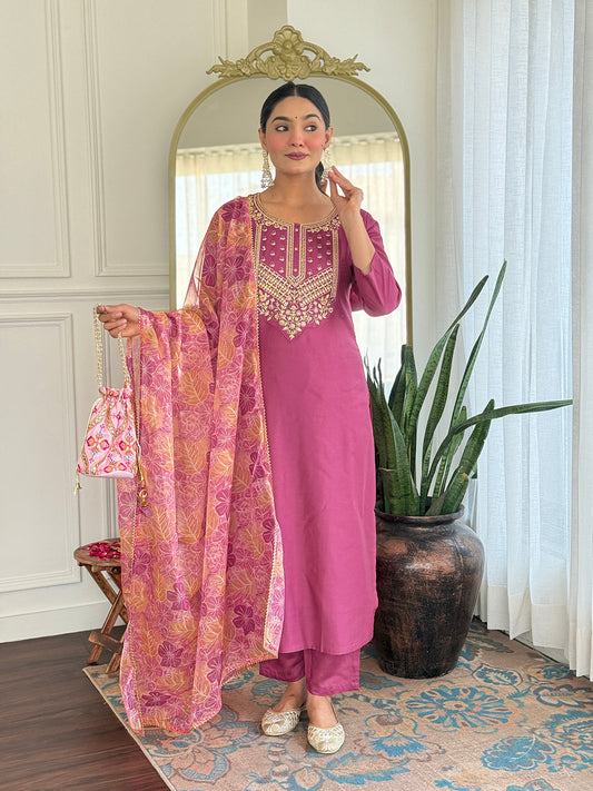 Rose Rama Pink Viscose Silk Suit Sets