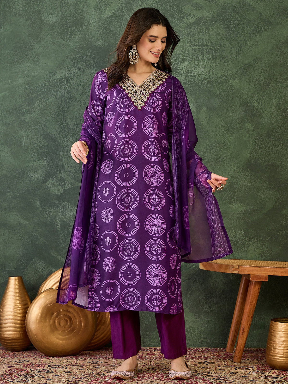 Royal Purple Printed Suit Sets