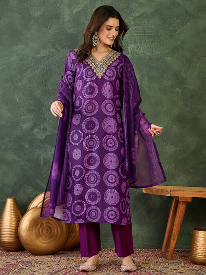 Royal Purple Printed Suit Sets