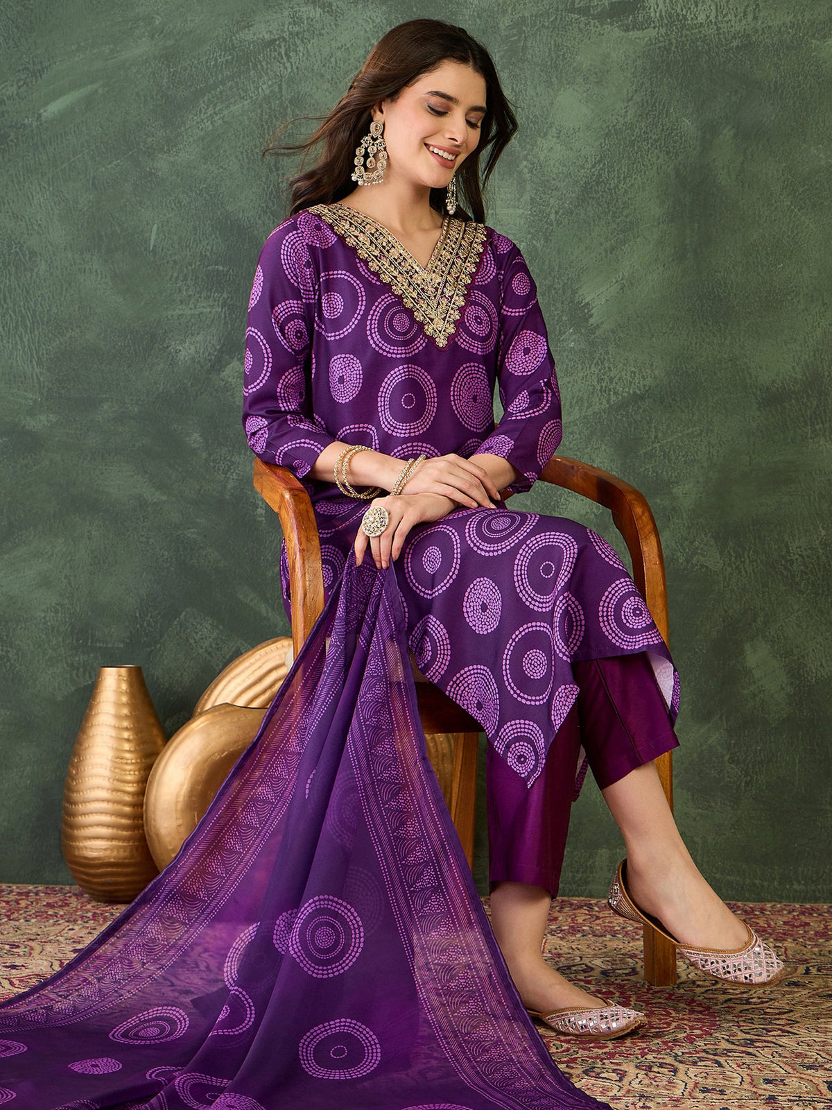 Royal Purple Printed Suit Sets