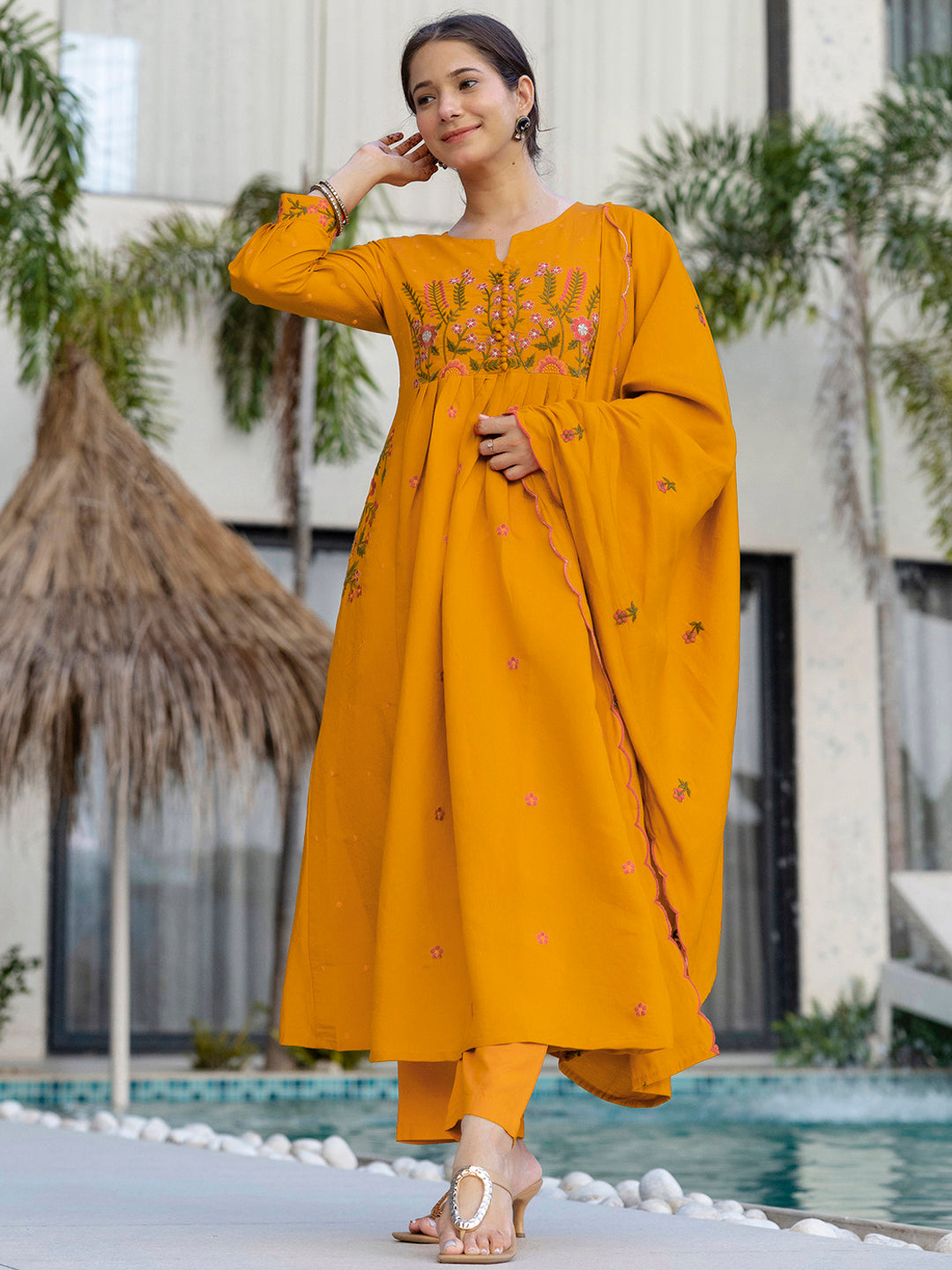 Mustard Blossom Embroidered Suit Sets