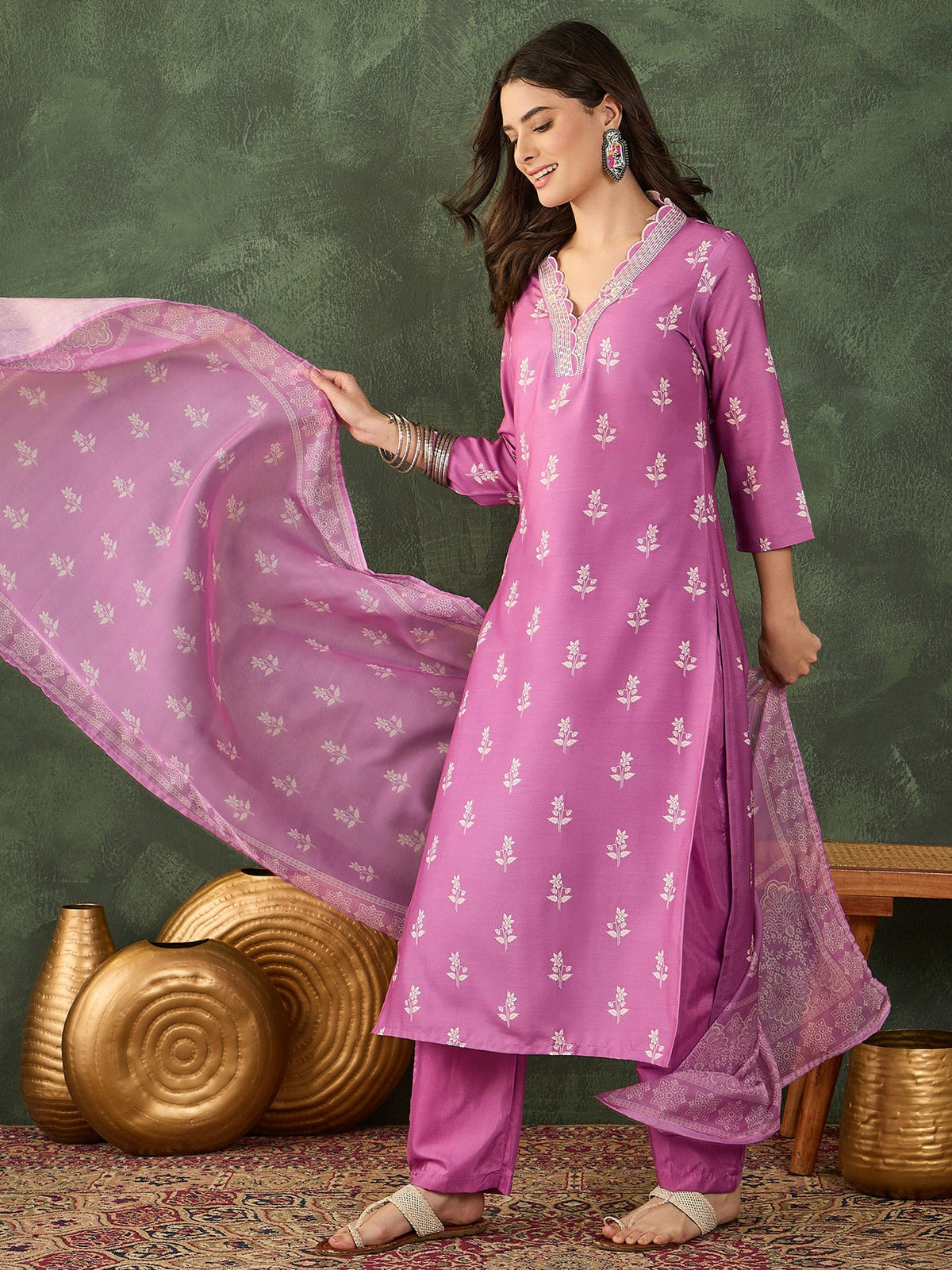 Onion Pink Embroidered Suit Sets