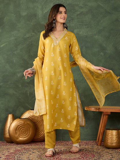 Yellow Bloom Embroidered Suit Sets
