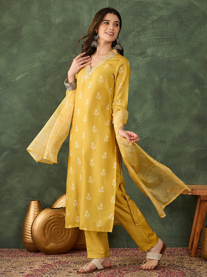 Yellow Bloom Embroidered Suit Sets