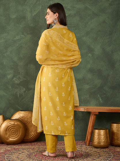 Yellow Bloom Embroidered Suit Sets