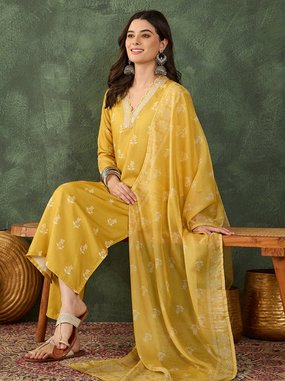 Yellow Bloom Embroidered Suit Sets