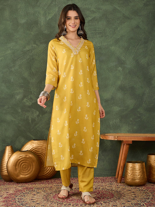 Yellow Bloom Embroidered Suit Sets
