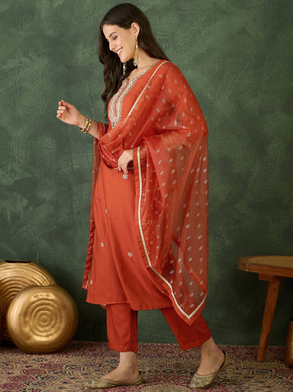 Rust Elegance Embroidered Suit Sets