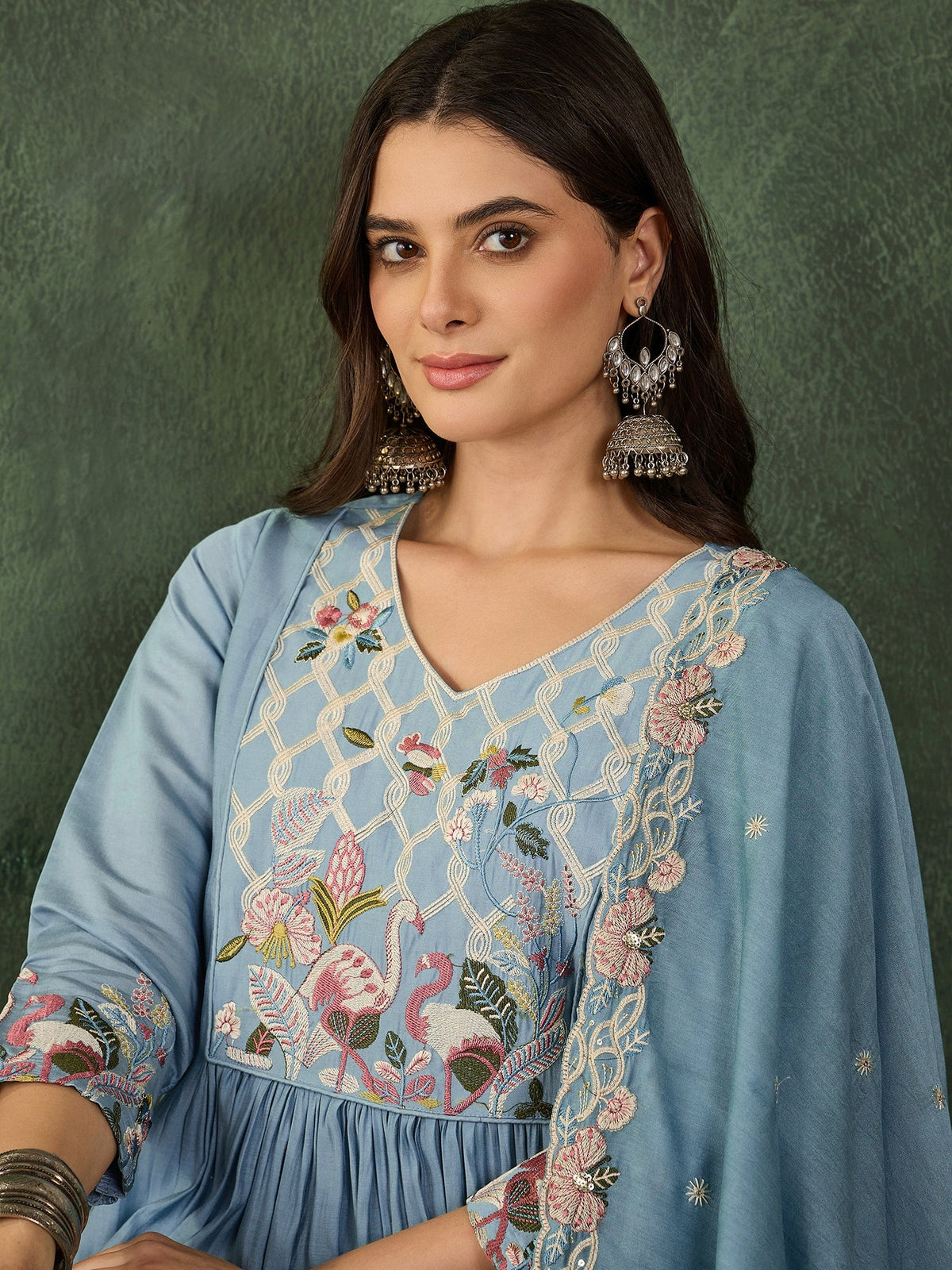 Sky Blue Embroidered Anarkali Set
