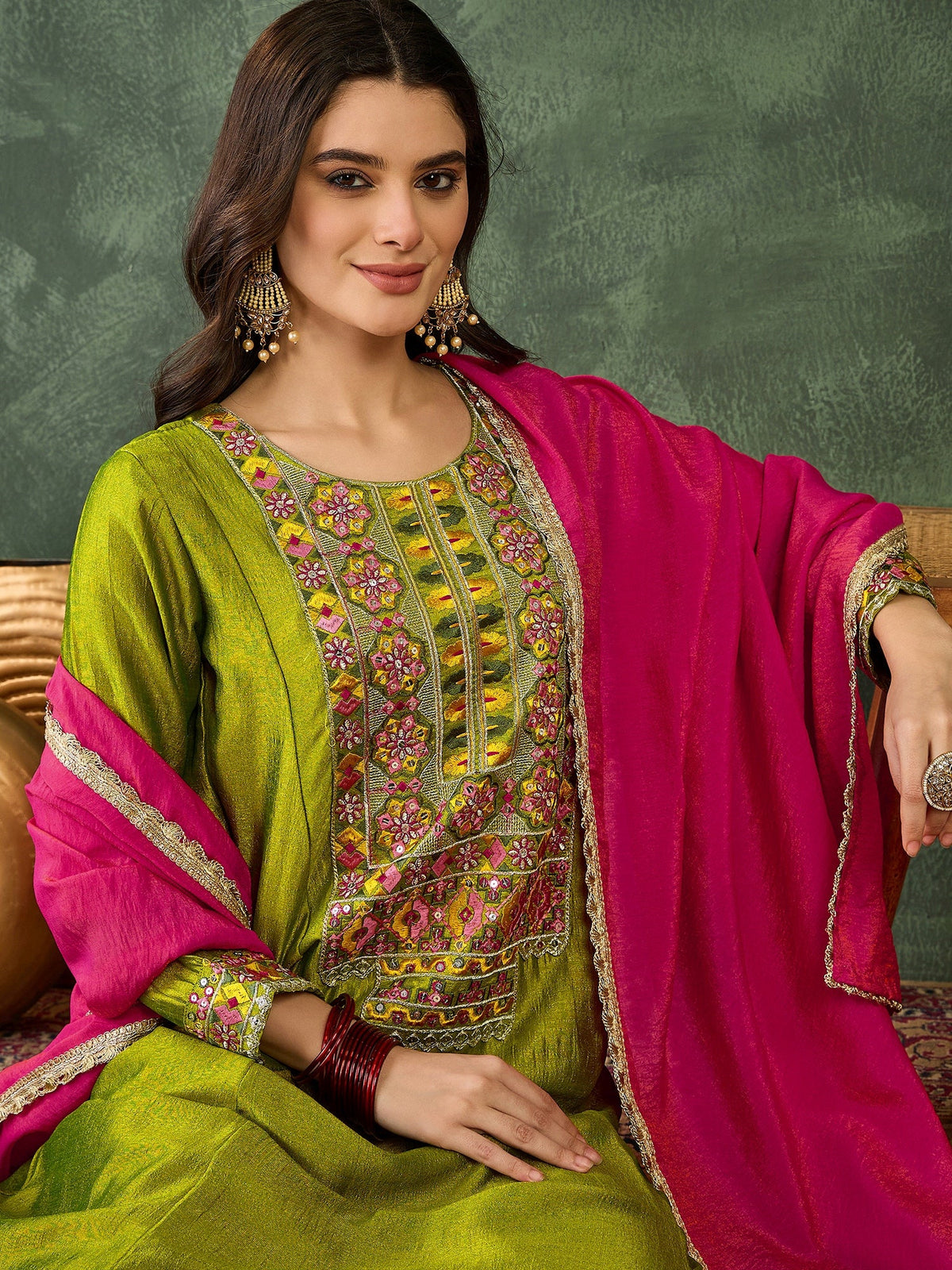 Liril Green Embroidered Suit Sets
